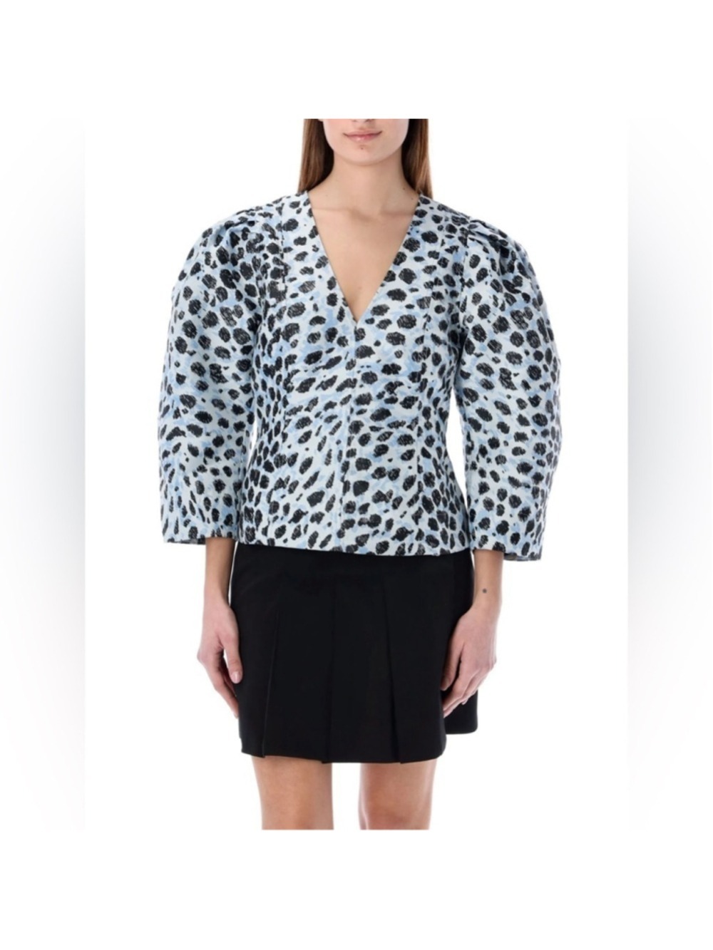 NWT Ganni Crispy Jacquard V-Neck Blouse